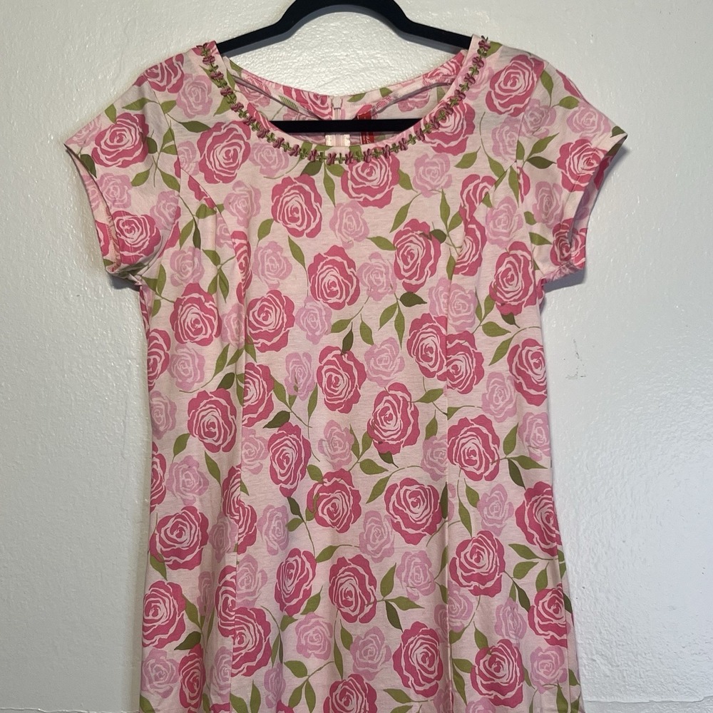 Hanna Andersson Floral Knit Midi Dress Bright Pink Size S Cotton - Picture 3 of 16
